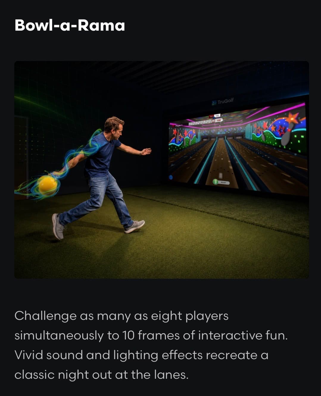 Player bowling toward a projected arcade bowling lane