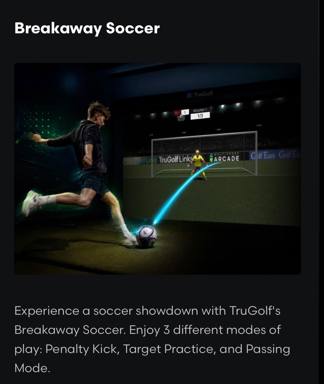 Player kicking toward a projected soccer goal