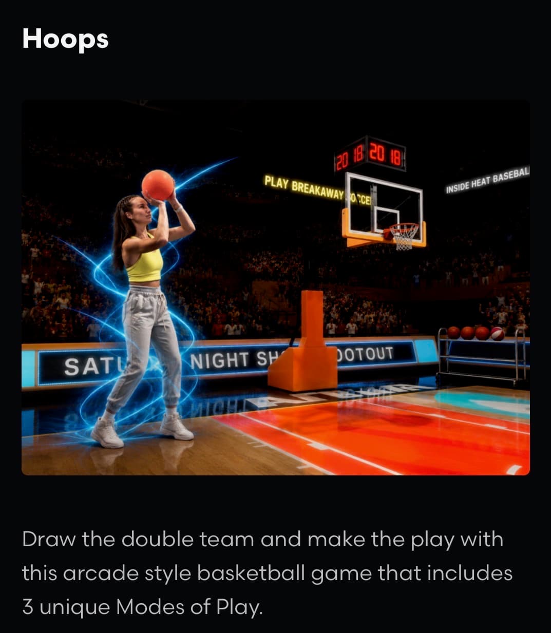 Player taking a shot in a projected basketball game